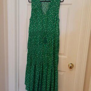 VERSONA Sleeveless Green Jellybean Print Elastic Tiered Maxi Dress
